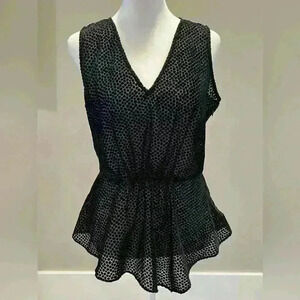 ✨Chelsea28 size small sheer black polka dots peplum sleeves top V-neck